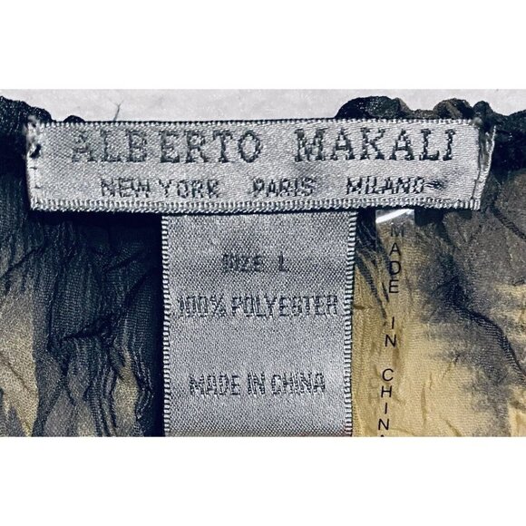 Alberto Makali Top Womens Large Yellow Black Artsy Boho Crinkly Flowy Sheer Boho - Picture 4 of 6